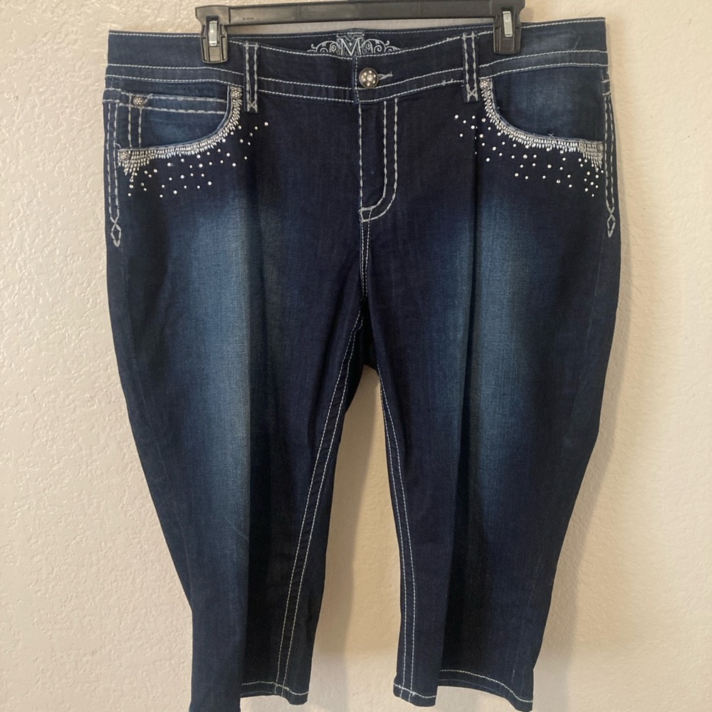 Maurices Blue Ankle Cropped Jeans with Rhinestone Embellishments